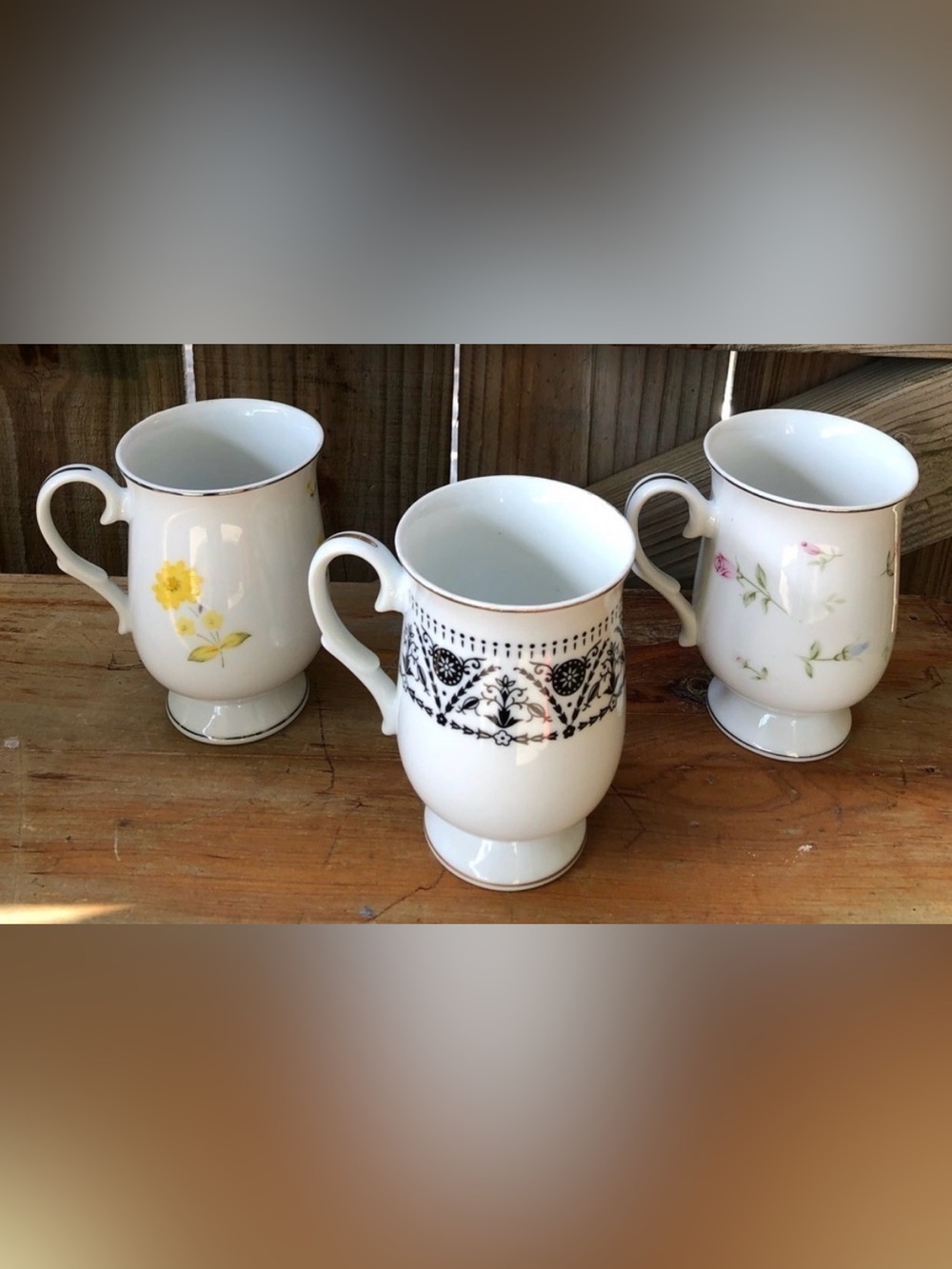 Set of 3 Sheffield Fine China Footed Mugs Sunshine Versailles & Rambling Rose